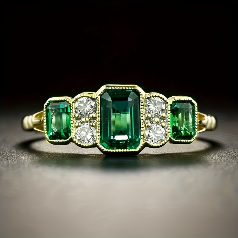 

Elegant Vintage- Zirconia Ring - , Emerald Green Accents, & , Copper With Synthetic Gemstones