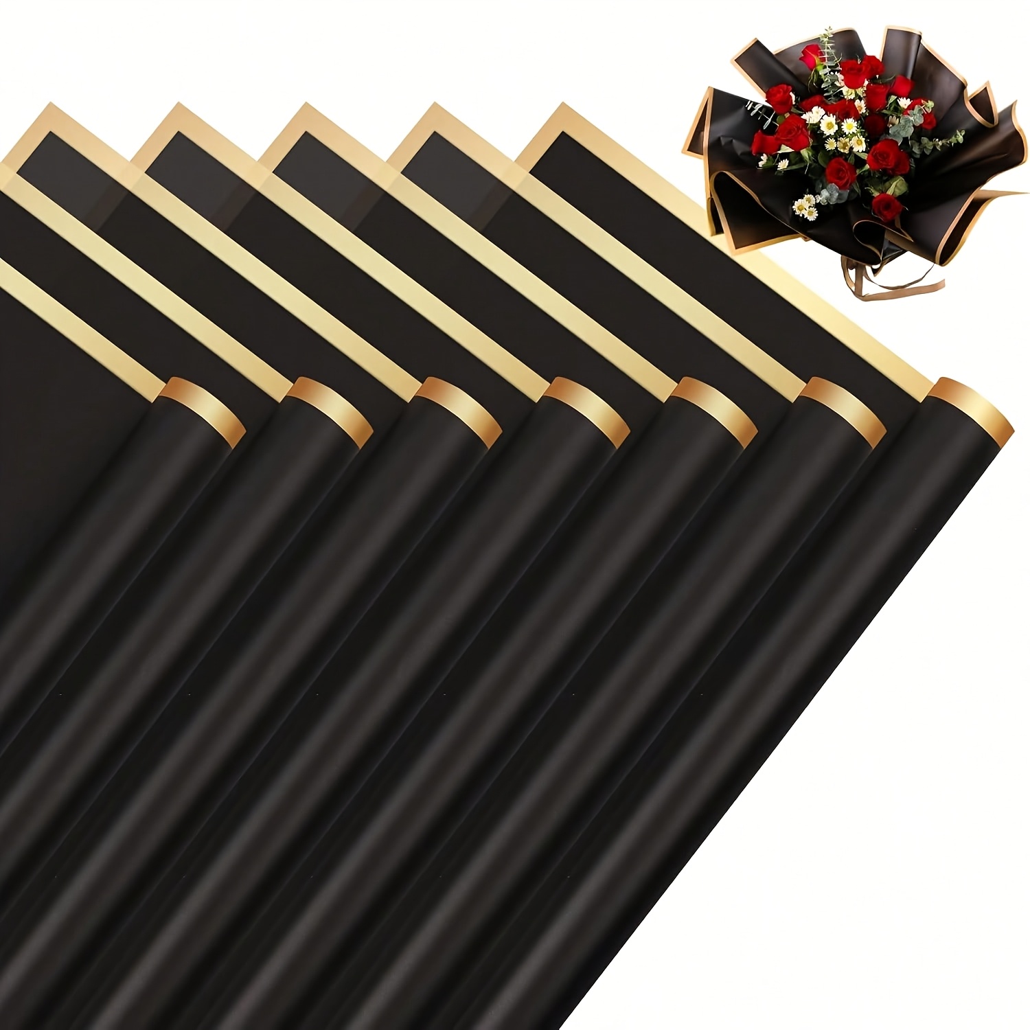 Image of 8 Sheets Waterproof Gift Wrapping Paper With , Wrapping Paper For Gift Packaging, Wedding And Birthday Wrapping Paper (black, 22.83x22.83 Inches)