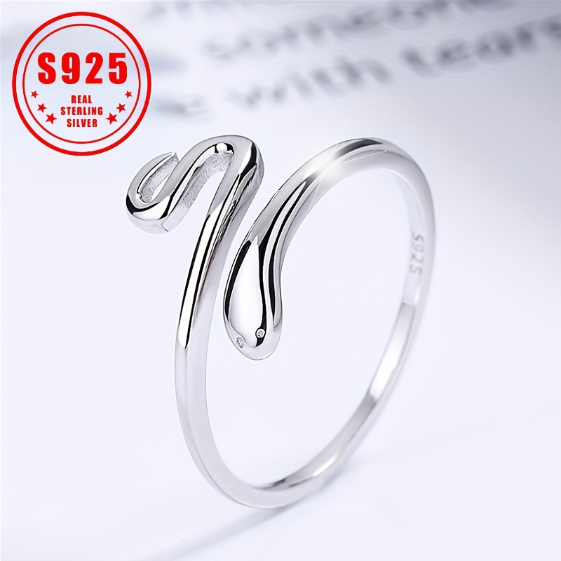 

S925 Sterling Silver Small Snake Design Ring, Adjustable Ring Jewelry.1.2g/0.04oz