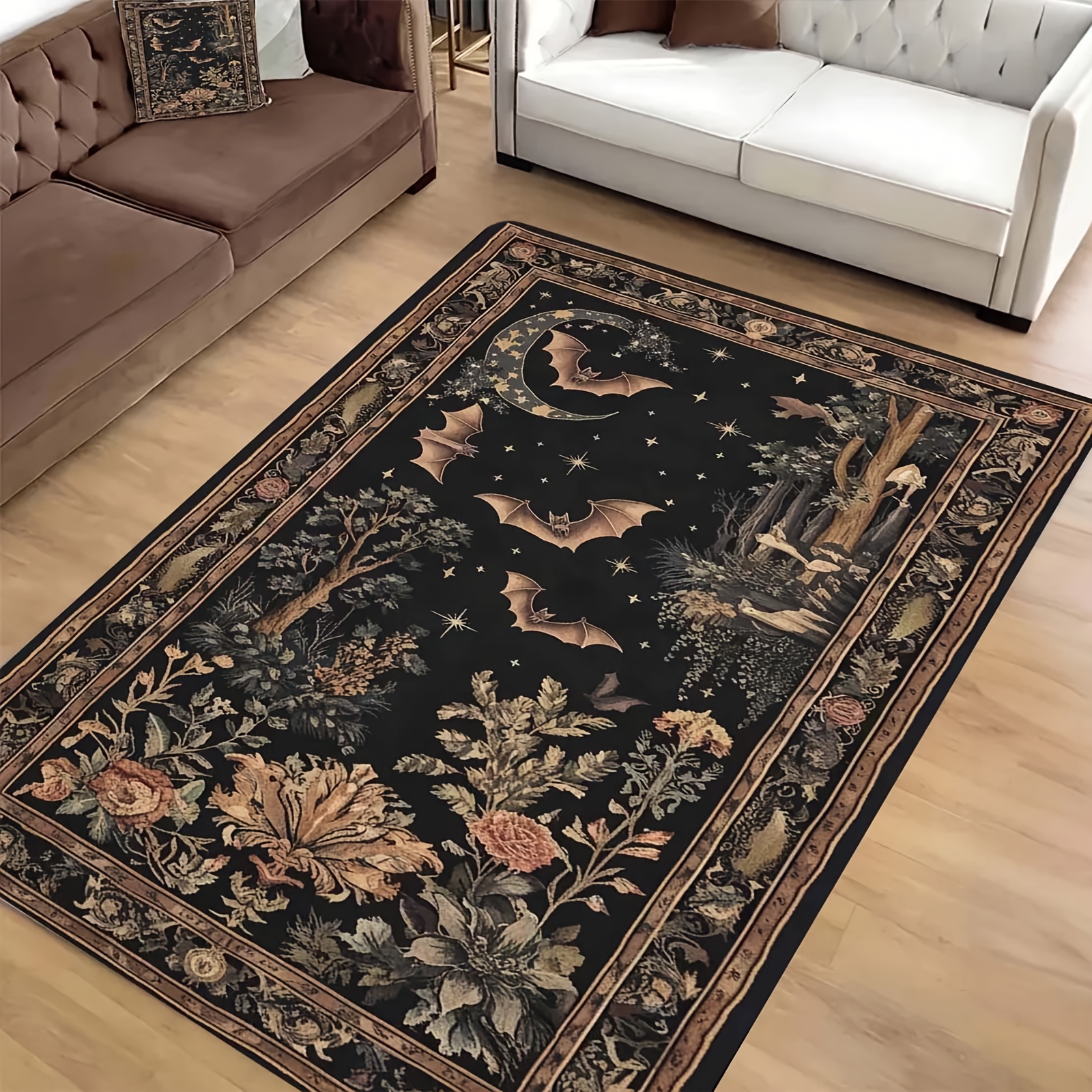 TEMU 1pc Retro Floral Soft Non-slip Floor Mat For Living Room & Kitchen, 480g/sq.m, 1cm Thick, 100% Polyester, Hand Wash Only, Machine-made, Decor
