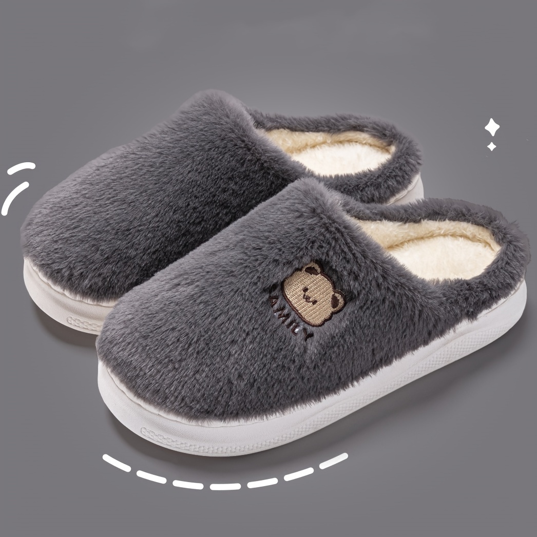 Cute Bear Head Slippers for Men Women, Soft Comfortable Indoor Home  Footwear, Fall/* Solid Color, Cartoon Pattern, Slip-On Closure, Round  Toe,