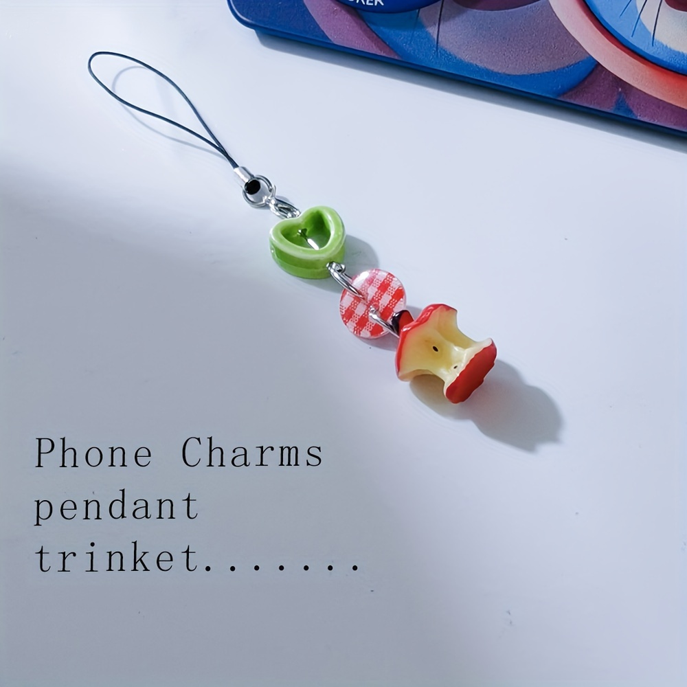

Bitten Playset Charm: Green Heart And Red Checkered - Y2k Style Phone Chain - No Gemstones - Acrylic Material