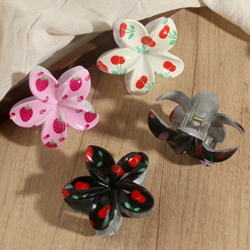 4pcs elegant fruit print flower hair clips women stylish - Temu