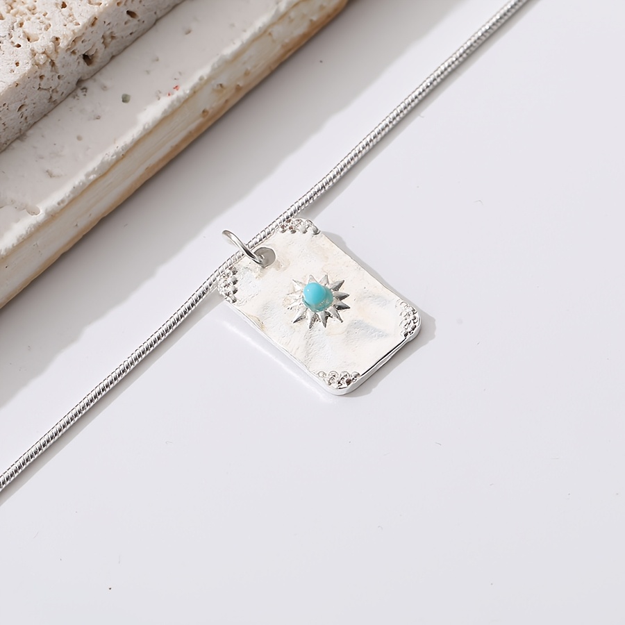 TEMU 1pc Fashion Necklace, Rectangular Necklace, Turquoise Necklace, Moon Stone Necklace, Men's And Women's Necklace, Fashion Jewelry, Bohemian