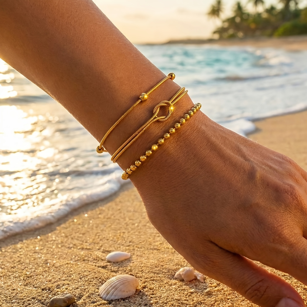 E-shop 3-teiliges Damen-Armband-Set aus 304L Edelstahl, 18k vergoldet, exquisites Edelstahl-Schmuckset für Damen mit stilvollem elegantem Design,
