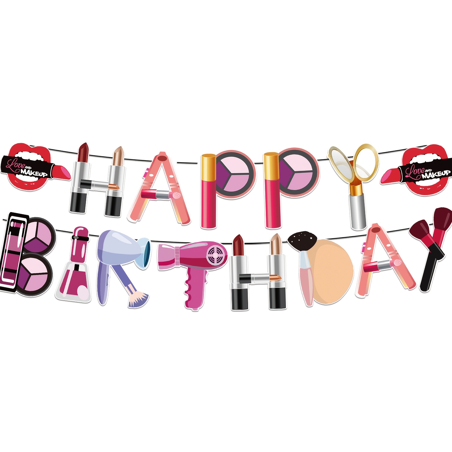 kosmetik-partydekorationen, spa-geburtstagsparty-banner, inklusive 1 set kosmetik-thema alles gute zum geburtstag banner, kosmetik-partybedarf,   für geburtstag, party, themenparty, kosmetikparty, spa-party, pyjama-party