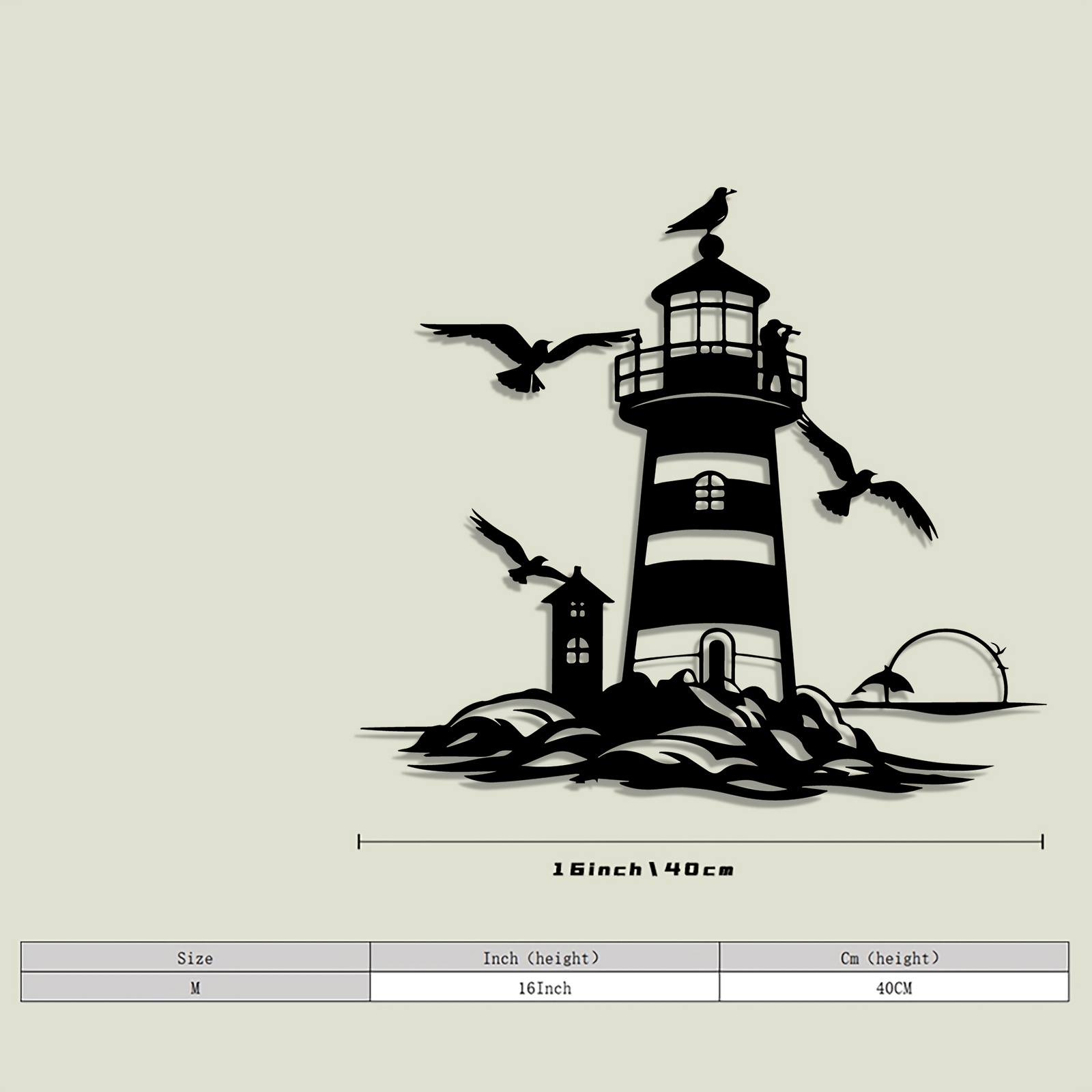TEMU 1pc Vintage Nautical Metal Wall Art - Seagull & Lighthouse Minimalist Line Art, 15.7x14 Inch Iron Decor, Easy To Hang Indoor/outdoor, Perfect