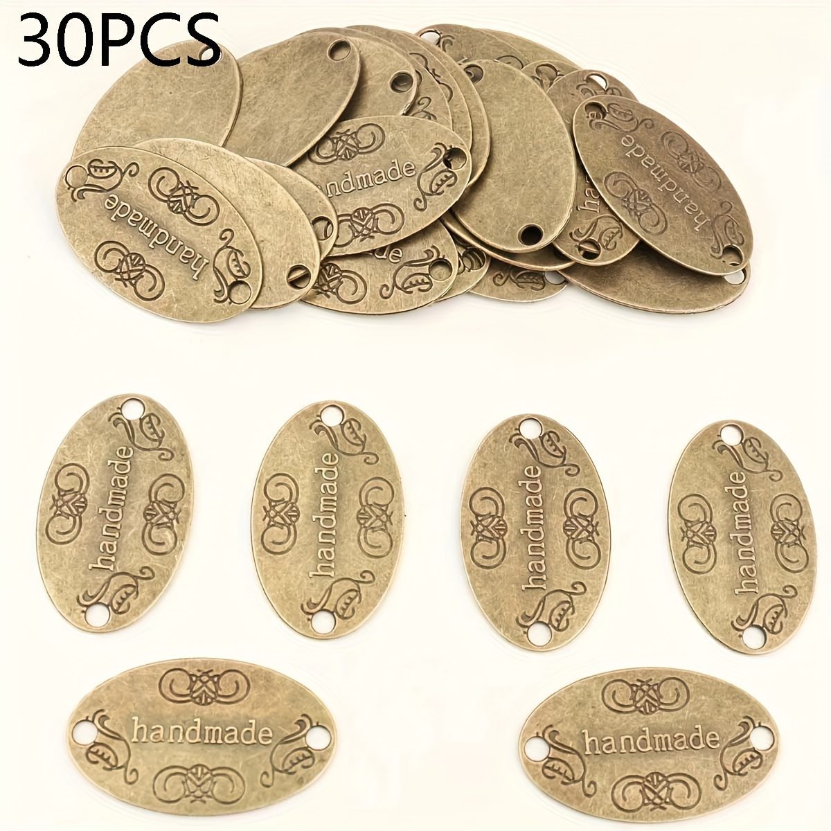 Image of 10pcs/30pcs Alloy Material Copper-colored/antique Silvery-colored Handmade Handmade Decorative Tag Letter Plate European Retro Jewelry Additions Double Hole Letter Plate Additions