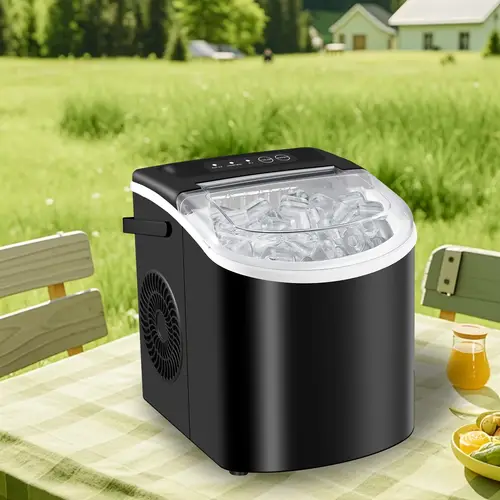outdoor ice maker machine portable ice machine countertop with carry handle self cleaning ice makers with basket and scoop 9 cubes in 6 26 lbs per day ideal for outdoor cooking camping rv