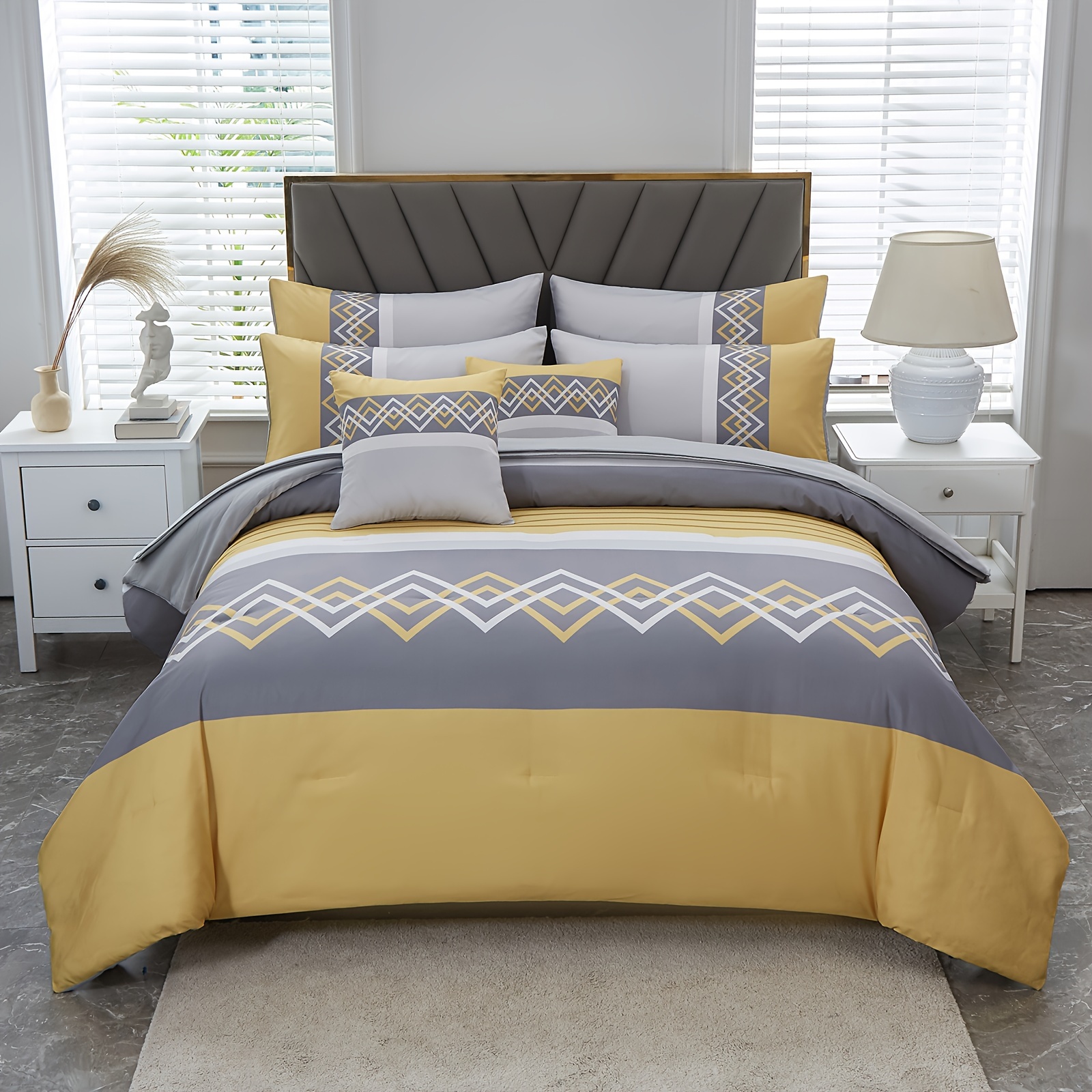 TEMU 6pcs Stripe Quilt Set (1*quilt + 1*flat Sheet + 1*fitted Sheet + 3*pillowcase Without Filler), Multicolor Stripe Quilt And Sheet Set, 4 Seasons Bedding Set