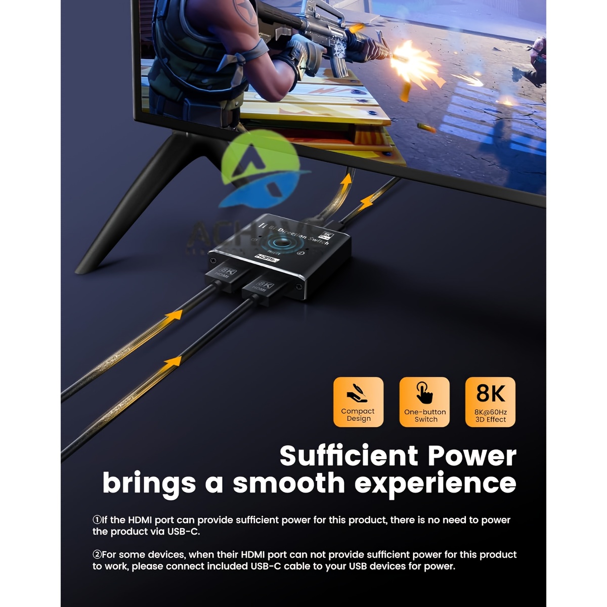 8k60hz Hdtv Switch With 4k 120hz , Featuring An 8k Hdtv 2.1 Splitter That Allows For 2 And 1 Output. Made From Aluminum Alloy, This Switcher Supports Ultra Hd Of 8k60hz And 4k144hz