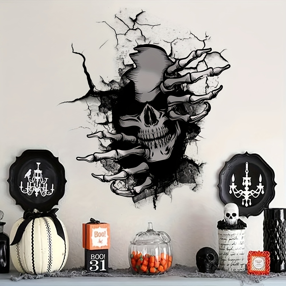 Image of 1pc Black Halloween Wall Sticker Suitable For Bathrooms Living Rooms Bedrooms And Toilets - Self-adhesive Decoration For Home Decoration