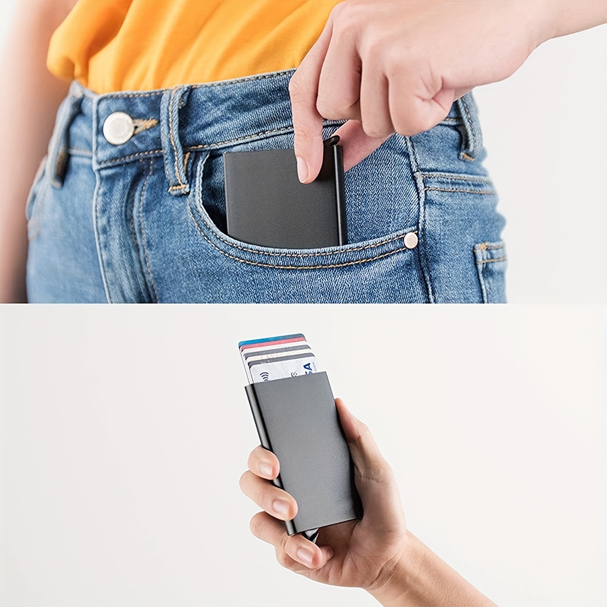 1 Men's Aluminum Card Holder Id Rfid Credit Card Holder Automatic Pop-up Bank Card Case Smart Detachable Mini Card Holder Holiday Gift Dad Daily Use