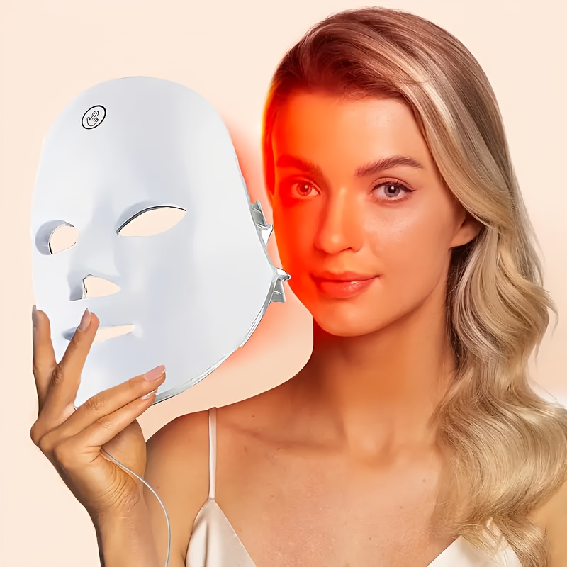 

1pc 7-color Led Facial Mask With Eye Protection, Usb Rechargeable 400mah Lithium Battery, Touch-controlled Skincare Device For Women, Unscented - 4v-12v