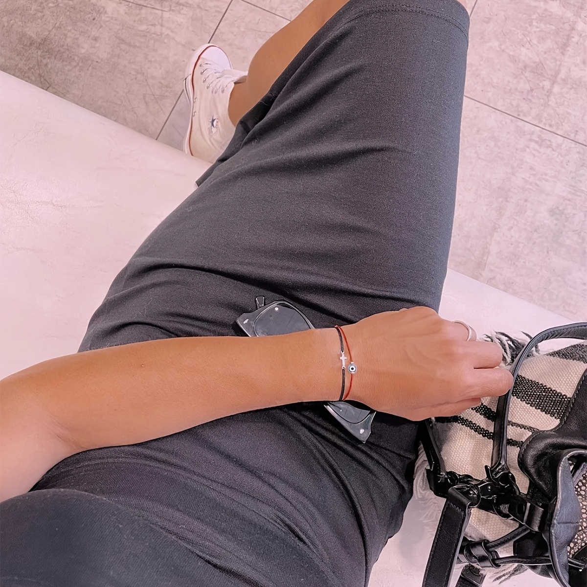 Unisex Cross Charm Bracelet, Sideways Cross String Bracelet
