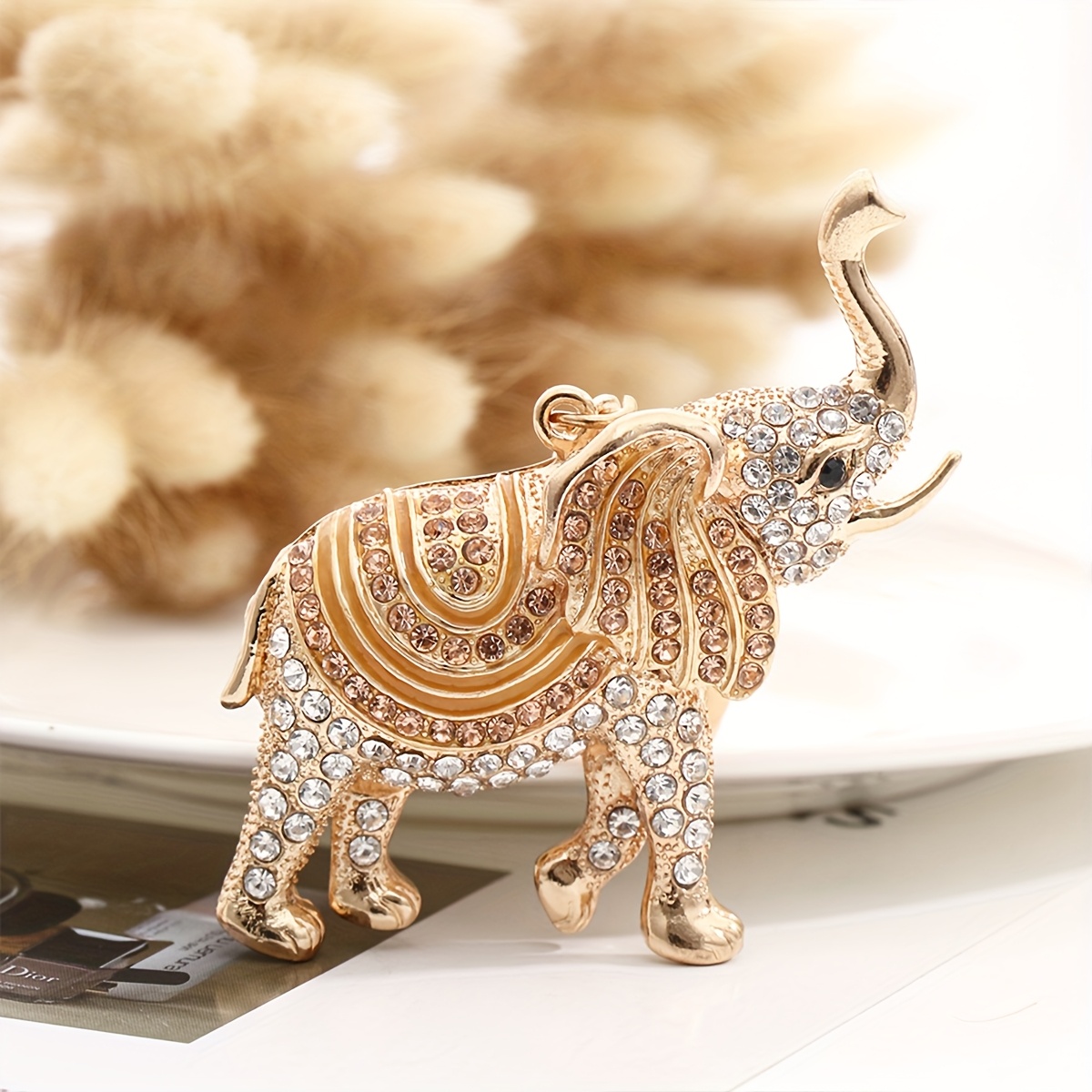 TEMU Ladies' Fashionable Keychain, Cute Elephant Shaped, High-quality Alloy Pendant, Car Keychain With Sparkling Rhinestones - Diy Bag Pendant, Alloy
