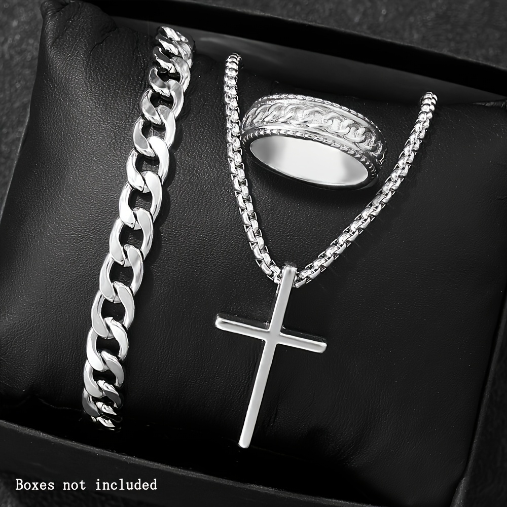 3pcs Men's Fashion Hip Hop Jewelry Set, Necklace, Ring, Bracelet Give Him Christmas Gift
