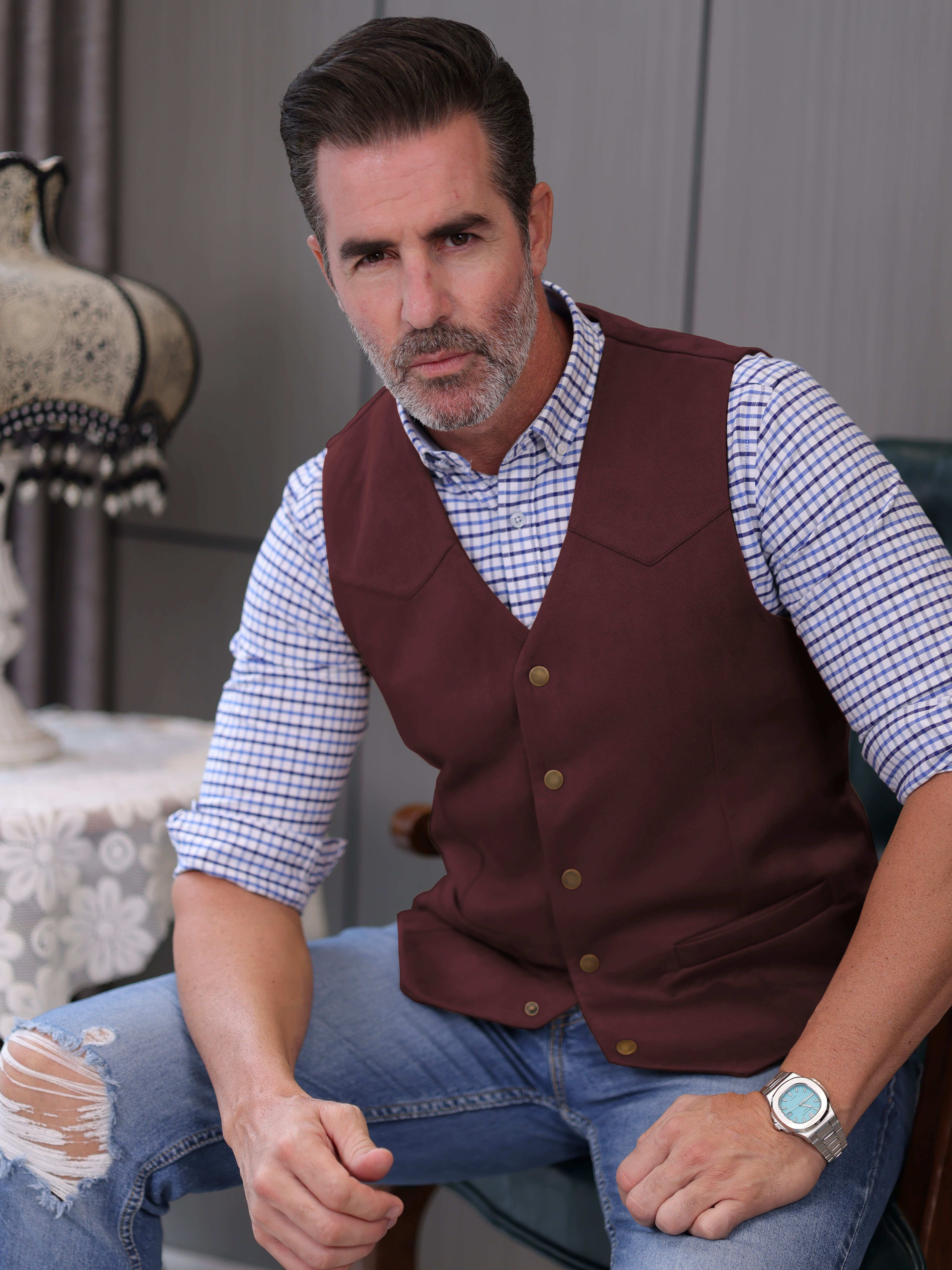 Elegante Chalecos De Hombre Casual Chaleco Para Hombre De Cuero