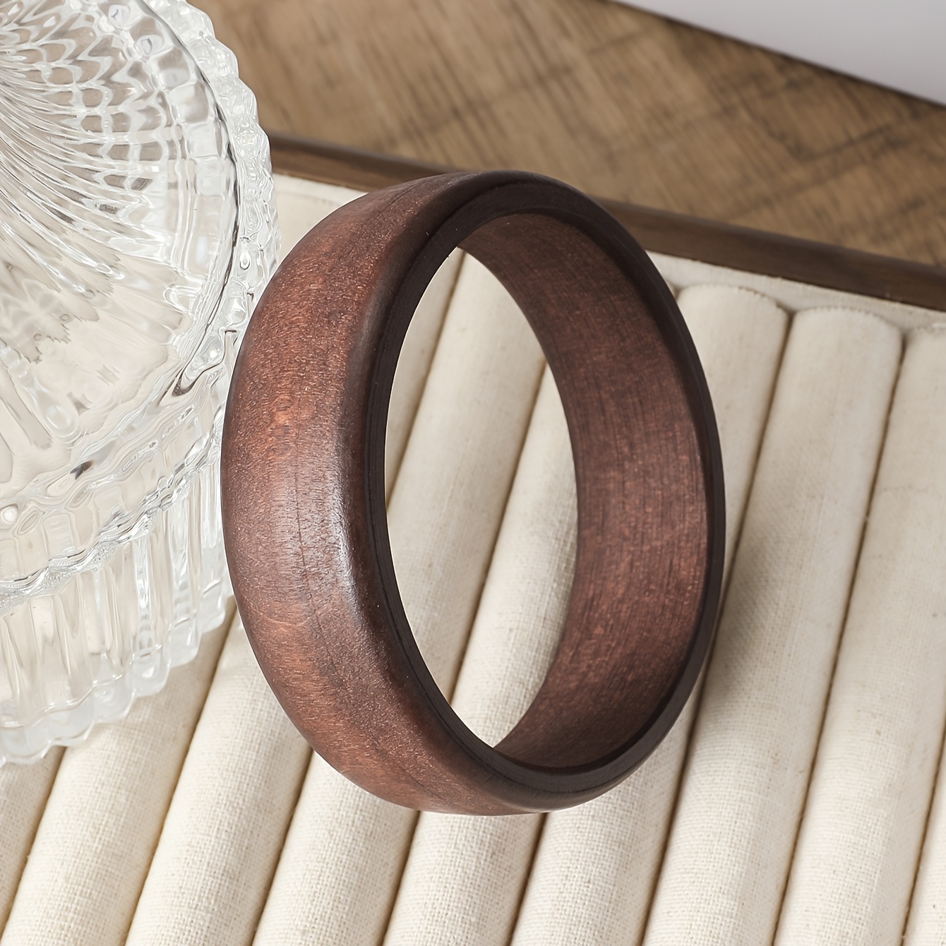 TEMU 1 Vintage Boho Chic Wide Wooden Bangle Bracelet For Women - Rustic, Natural Finish, & Party Outfits