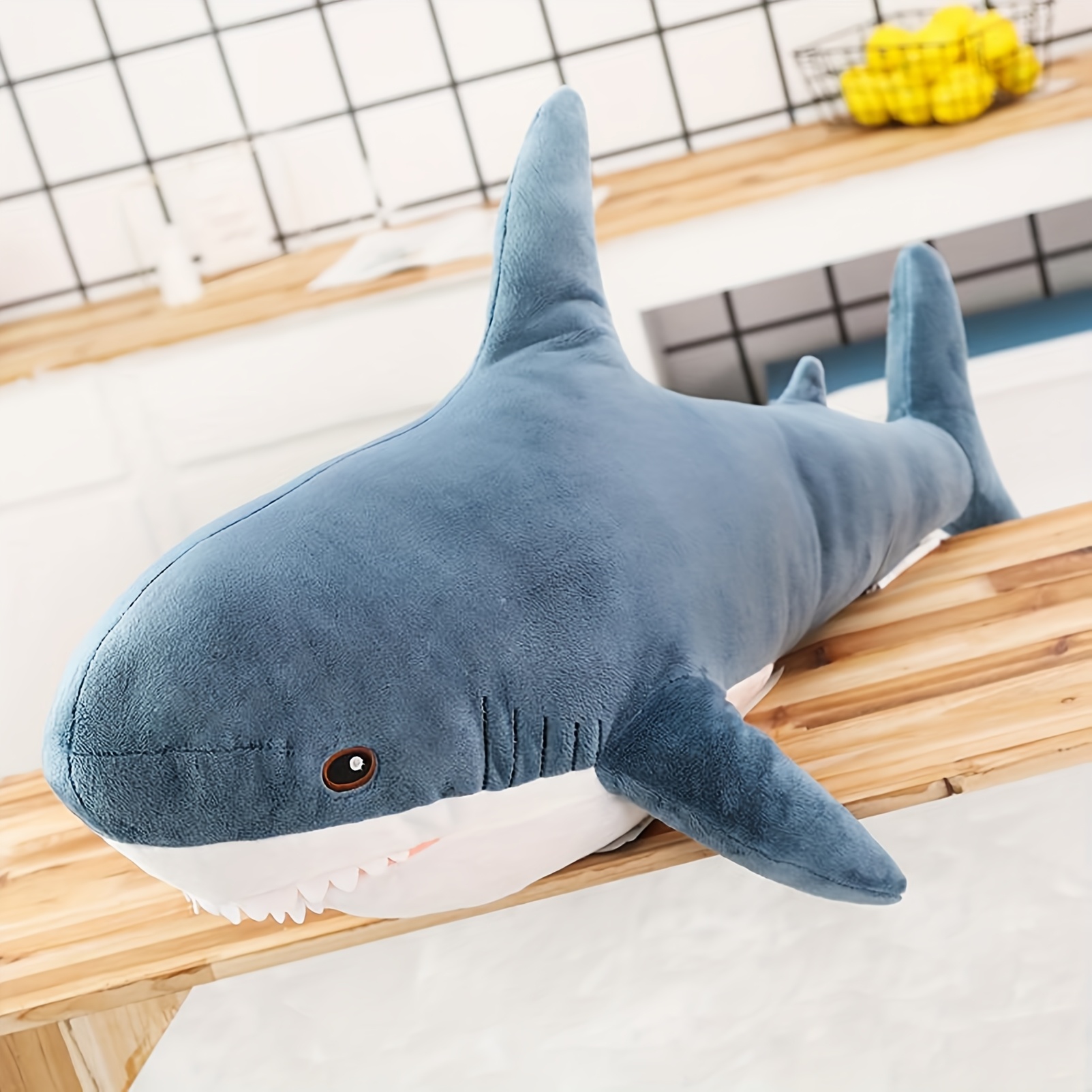 Giant Blue Shark Plush Toy - Soft Polyester Stuffed Animal Pillow, Realistic Great White Shark Cushion for Bedroom Decor, Perfect Gift for Youngsters &amp; Adults, Cozy Cushion | Decorative Plush | Realistic Detailing