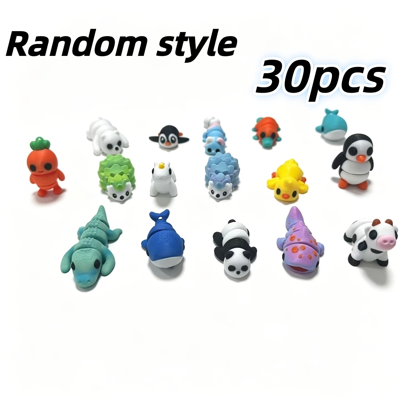 TEMU Juego de 15/30 piezas de mini figuras de animales impresas en 3D, muñeco giratorio, estilos aleatorios, adornos de animales adecuados para