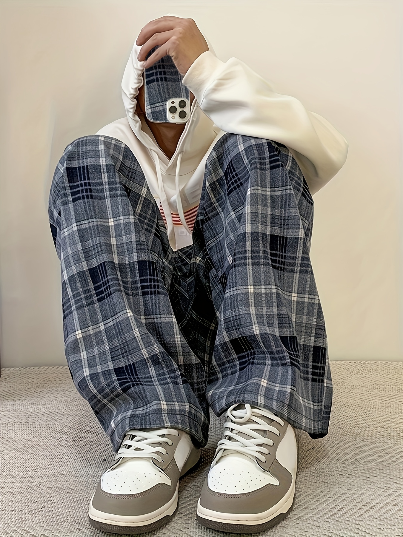 men's retro plaid straight leg pants soft loose fit high Temu