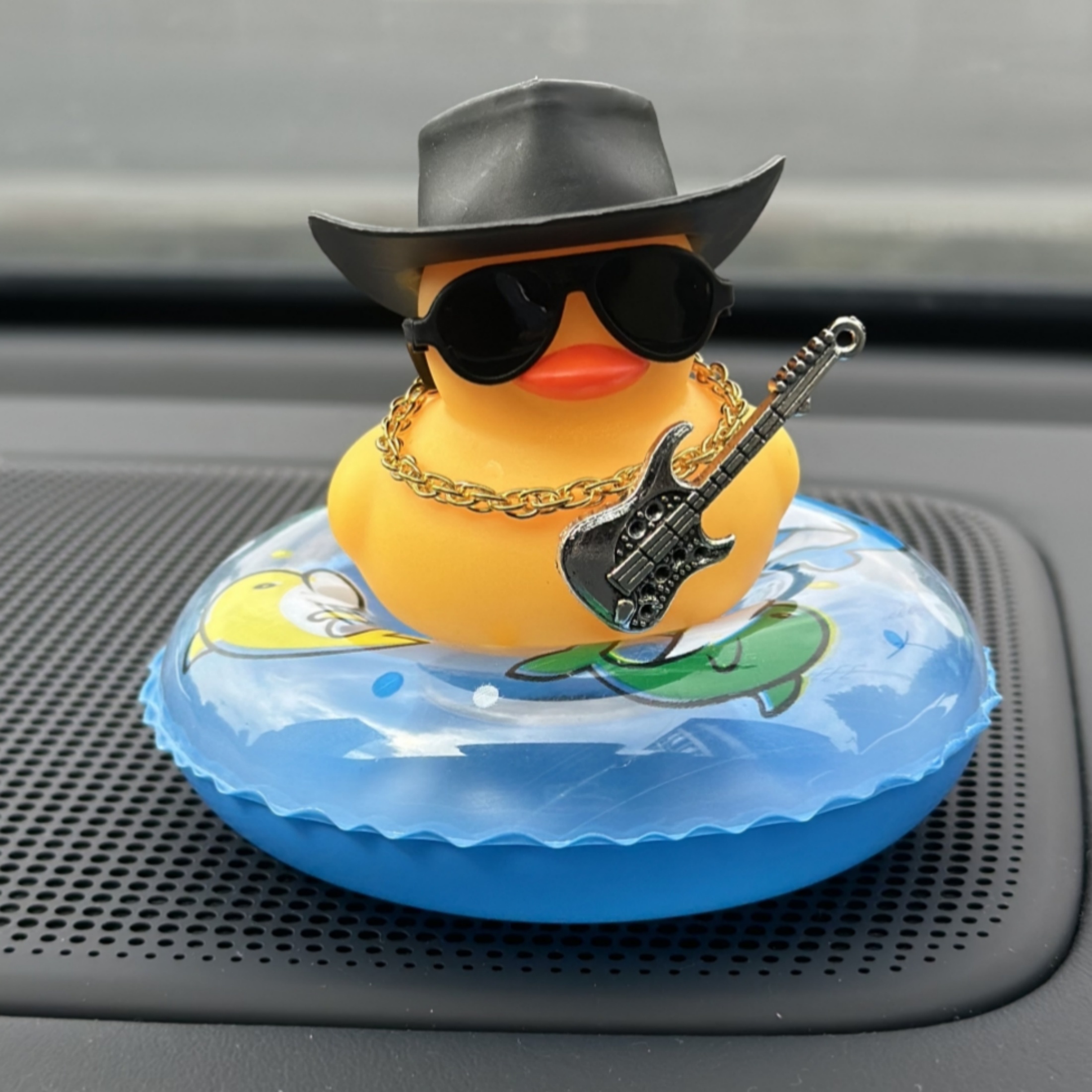 

1pc Rubber Duck With Swimming Ring, Necklace & Fashion Glasses - Perfect For Car Dashboard Decor, Home Accent, Christmas/halloween Gift