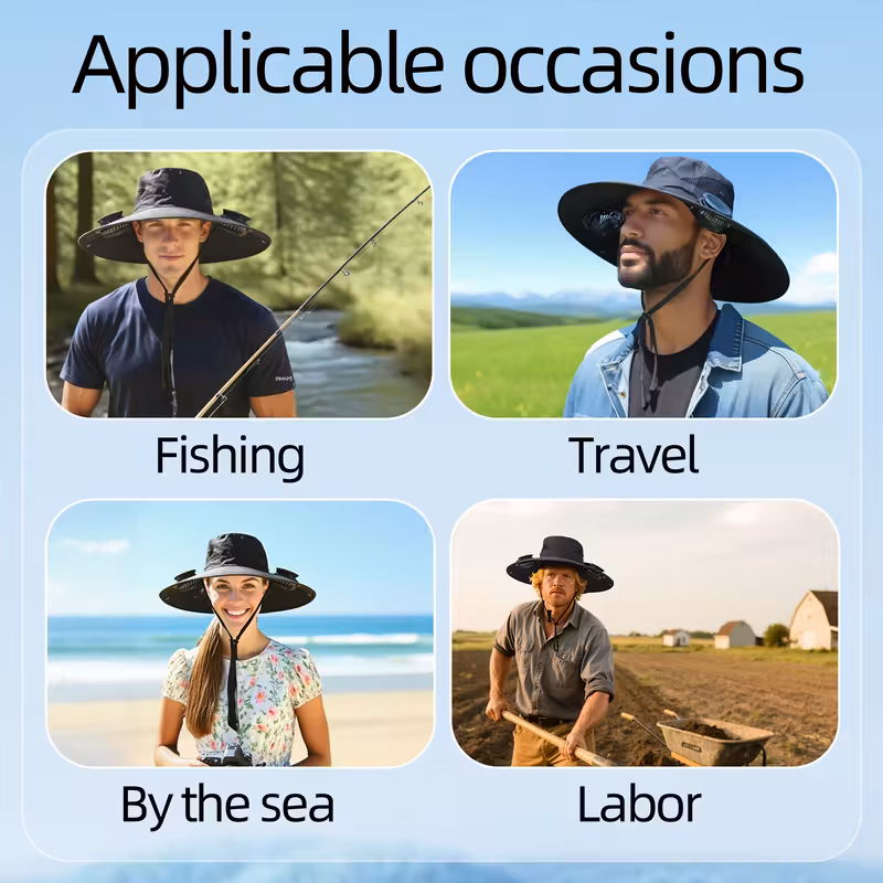 solar fan hat outdoor wide brim bucket with 2 x 180 adjustable fans upf 50 usb solar powered for beach camping hiking Product details 4