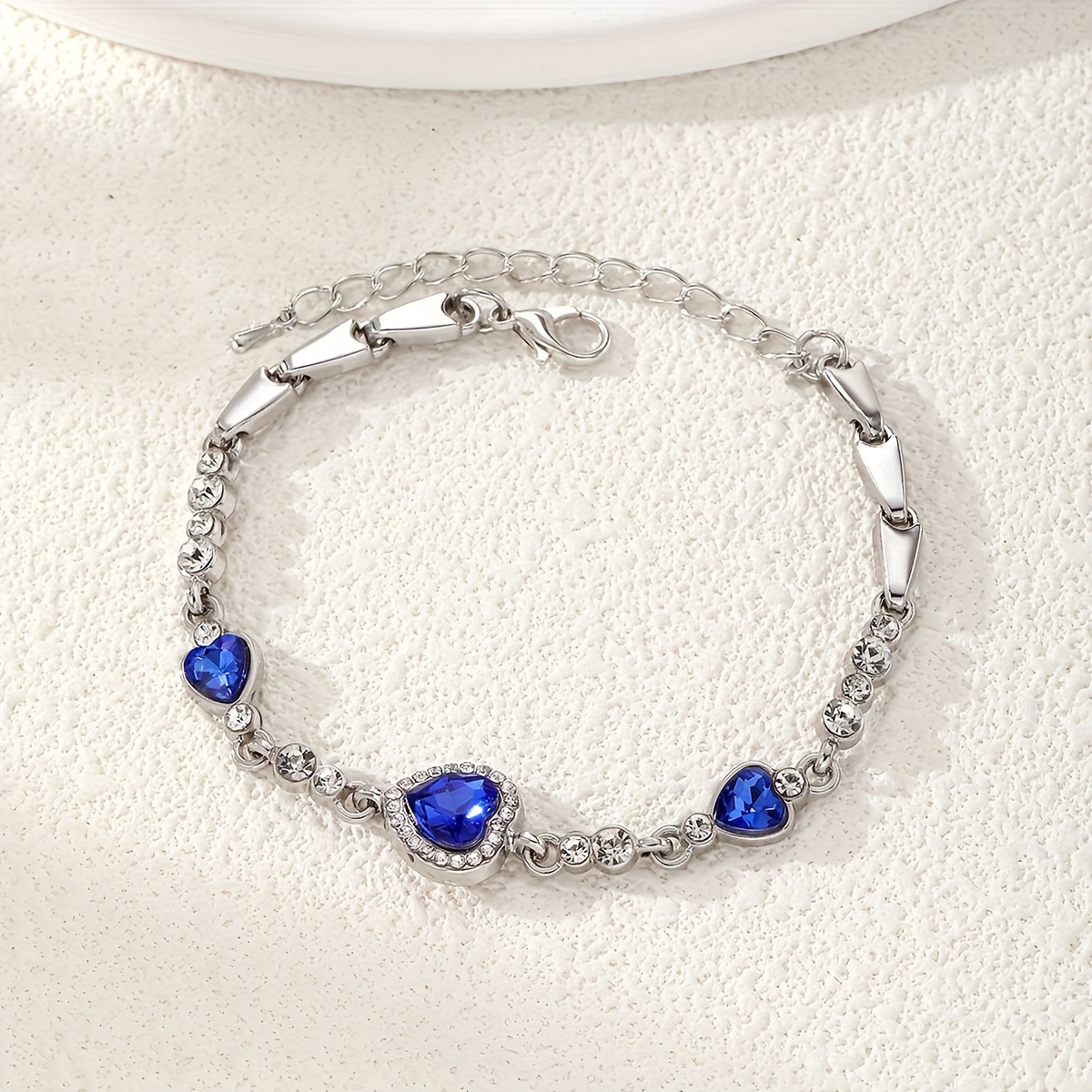 TEMU Bracelet élégant haut de gamme bleu avec strass et motif cœur bleu foncé