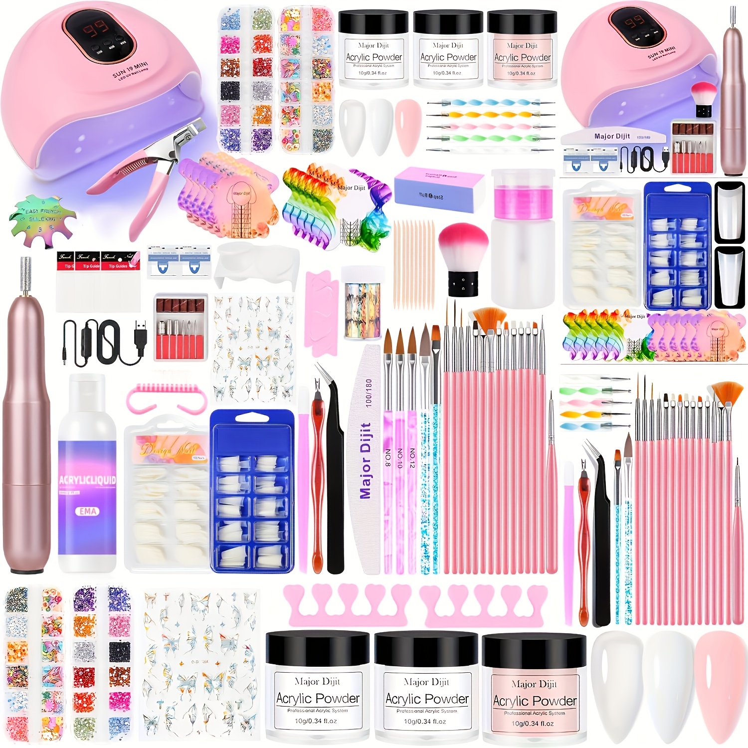Artikelbild komplettes acrylnagel-set mit led-lampe & nagelfräsmaschine -  , passend für nagel, puder & flüssigkeit für diy-maniküre/pediküre, anfängerfreundliches komplettes nagelsystem in klar/weiß/ 