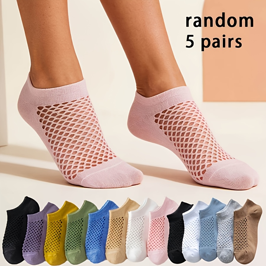 Random 5 Pairs Women's Hole Socks Boat Socks Short Socks Multicolor Solid Socks Summer Thin Breathable Versatile Socks