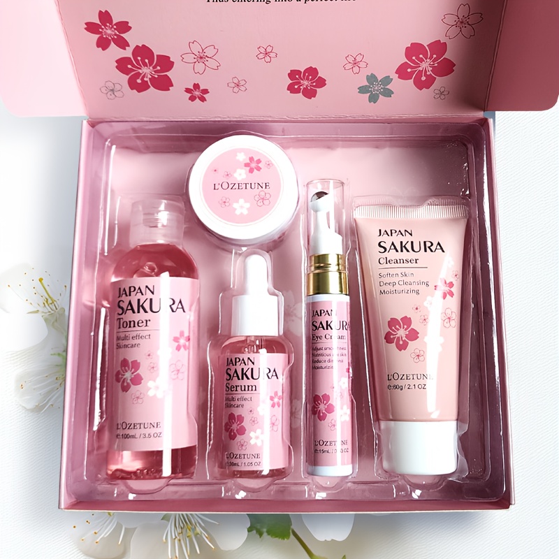 Cherry Blossom Skincare and Beauty Care Set, Includes Moisturizing Toner, Eye Cream, Facial Cleanser, Face Cream, and Cherry Blossom Essence. Suitable for All Skin Types: Dry, Normal, and Combination. Ideal for Post-facial Hair Removal Beauty Care. - Image 5