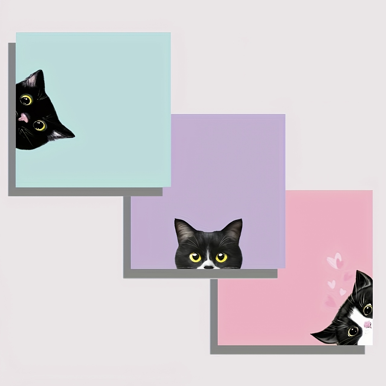 3/6/12pcs Black Cat Sticky Notes Set, Pink Self- Pads, Cute Memo Pads Super Adhesive Note Card For Cat Lover Gift, Teacher Office And School Supplies, 3x3in