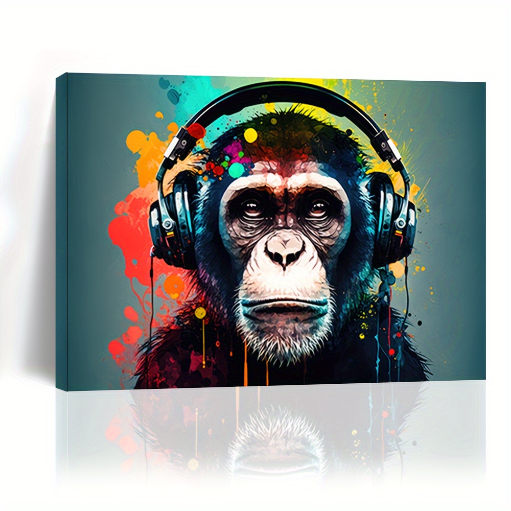 

1pc Wooden Framed Canvas Painting, Funny Gorilla Wall Art, Wall Art Prints With Frame, For Living Room & Bedroom, Home Decoration, Festival Gift For Her Him, Ready To Hang