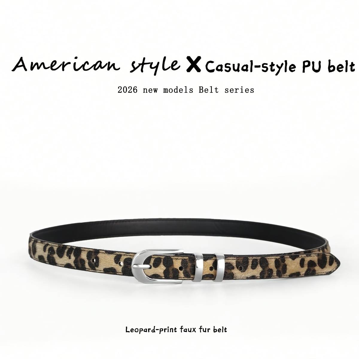 Women's Casual Leopard Print PU Belt with Silvery Square Buckle