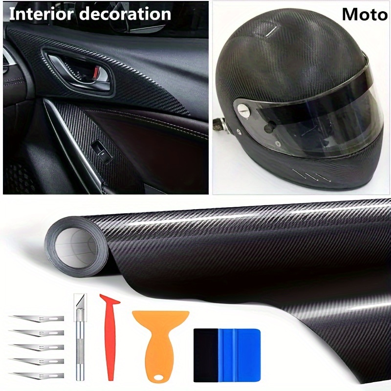 

6d Carbon Fiber Vinyl Wrap Roll With Technology - Mounting, Plastic Film For Car/moto Diy Interior/exterior - -piece Installation Tool Kit Included