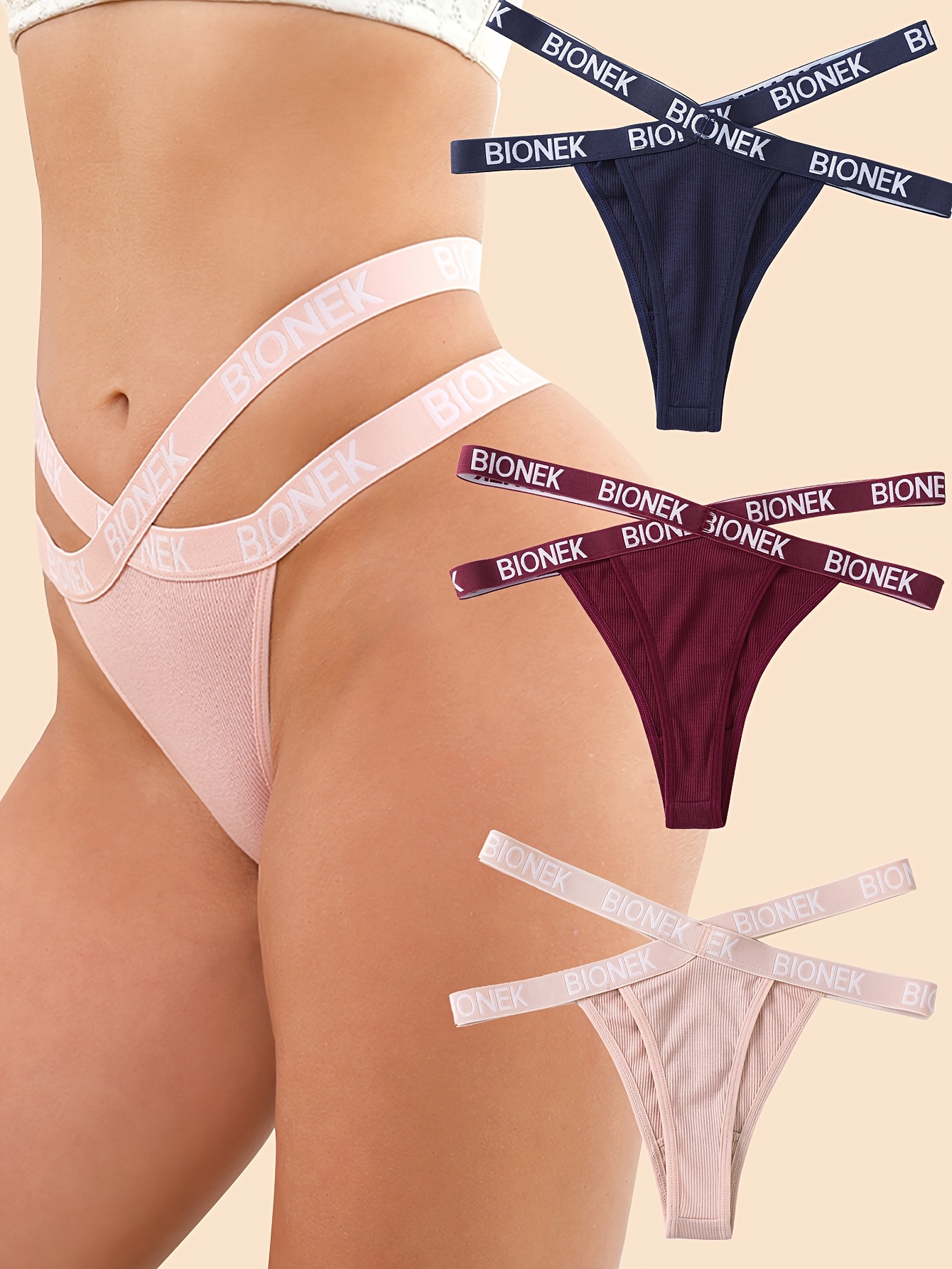 6-Pack Bionek Women's Sexy No Show Thongs Cotton Underwear Panties