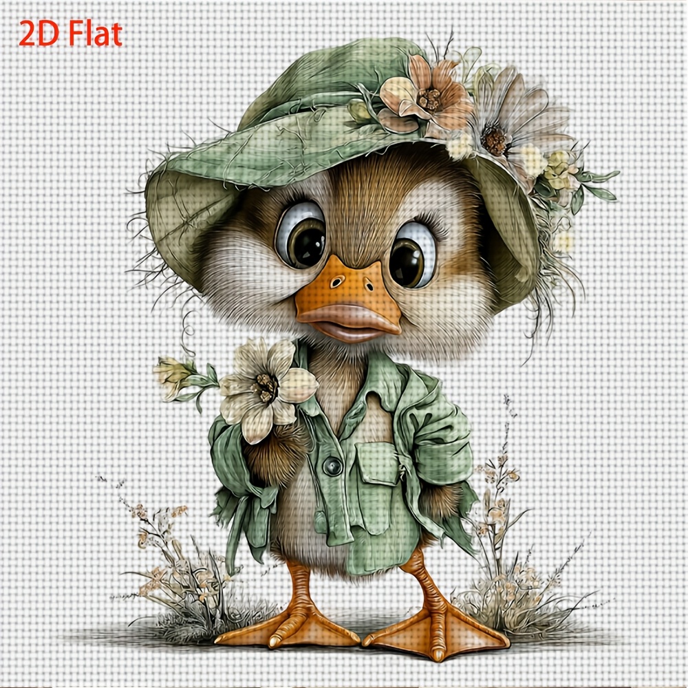 TEMU 1pc Diy Cross- Printed Kit, Unframed, Featuring The "cartoon Wearing A Flower Hat" Pattern. Perfect For Beginners To Enjoy A Relaxing Crafting