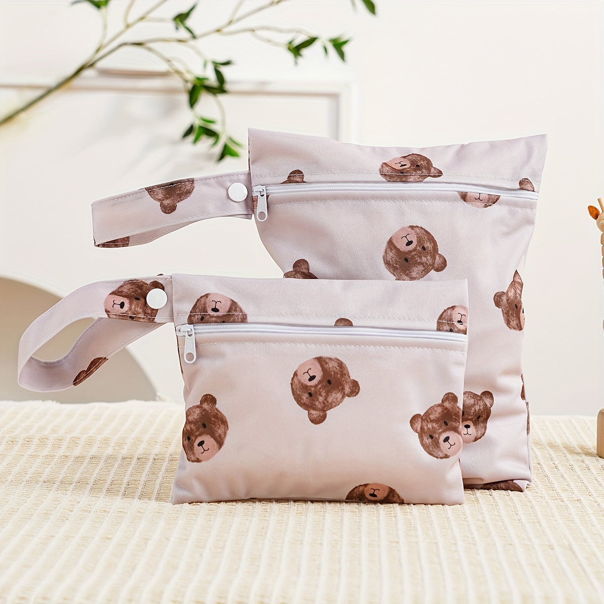 E-shop 2 Stück Tierdruck Tragetasche mit Griff & Reißverschluss, Wickeltasche