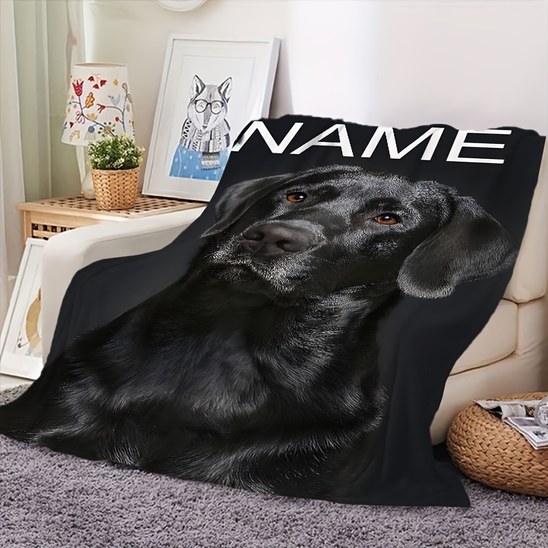 Custom Name Personalized Black Labrador Throw Blanket - Gorgeous Labrador Print, Soft Plush Flannel Fleece Blanket, Animal Theme, Hypoallergenic, Digital Print Multifunctional All-Season Bedding, Hand Wash - 100% Polyester