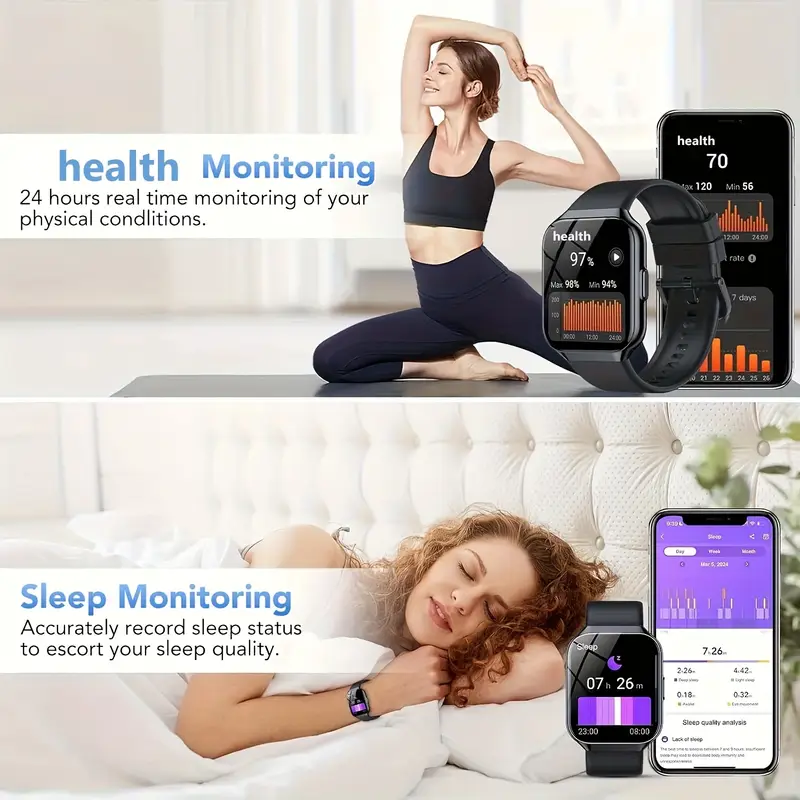 mens womens smartwatch 1 96 inch screen multiple sports watch weather alarm clock sleep monitoring sedentary reminder compatible with suitable for ios details 1