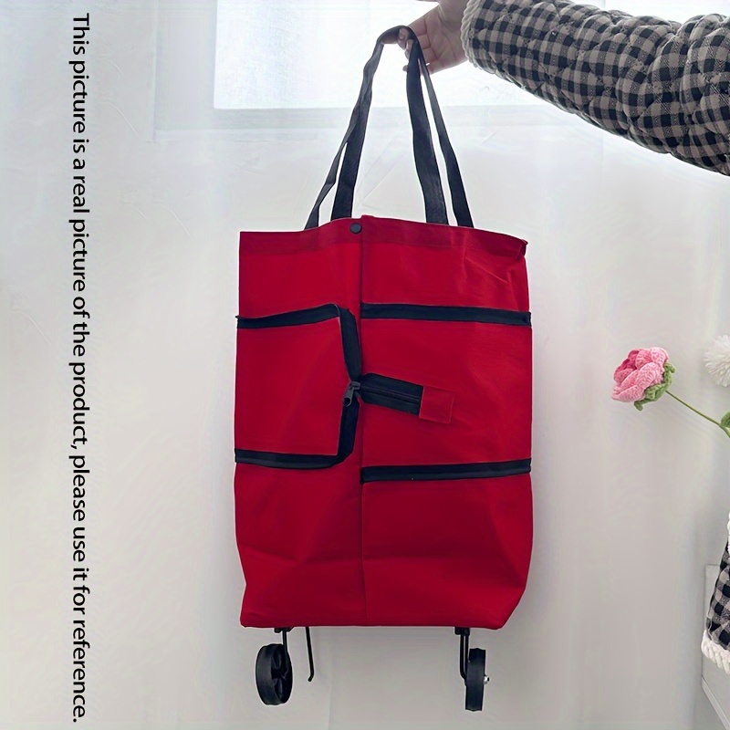 1-3pcs Foldable Large Capacity Shopping Cart with Wheels - Red, Durable Plastic, Leak-proof, Multi-compartment Shopping Cart for Groceries etc., Foldable