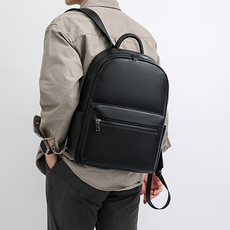 business black genuine leather backpack 14 inch Temu Germany