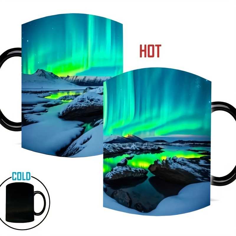 1pc Northern Lights 's Day Ceramic Coffee Cup - Color-changing Water Cup With Vibrant Design, Perfect For Drinks, Ideal Gift For Couples, Coffee Bar Accessories