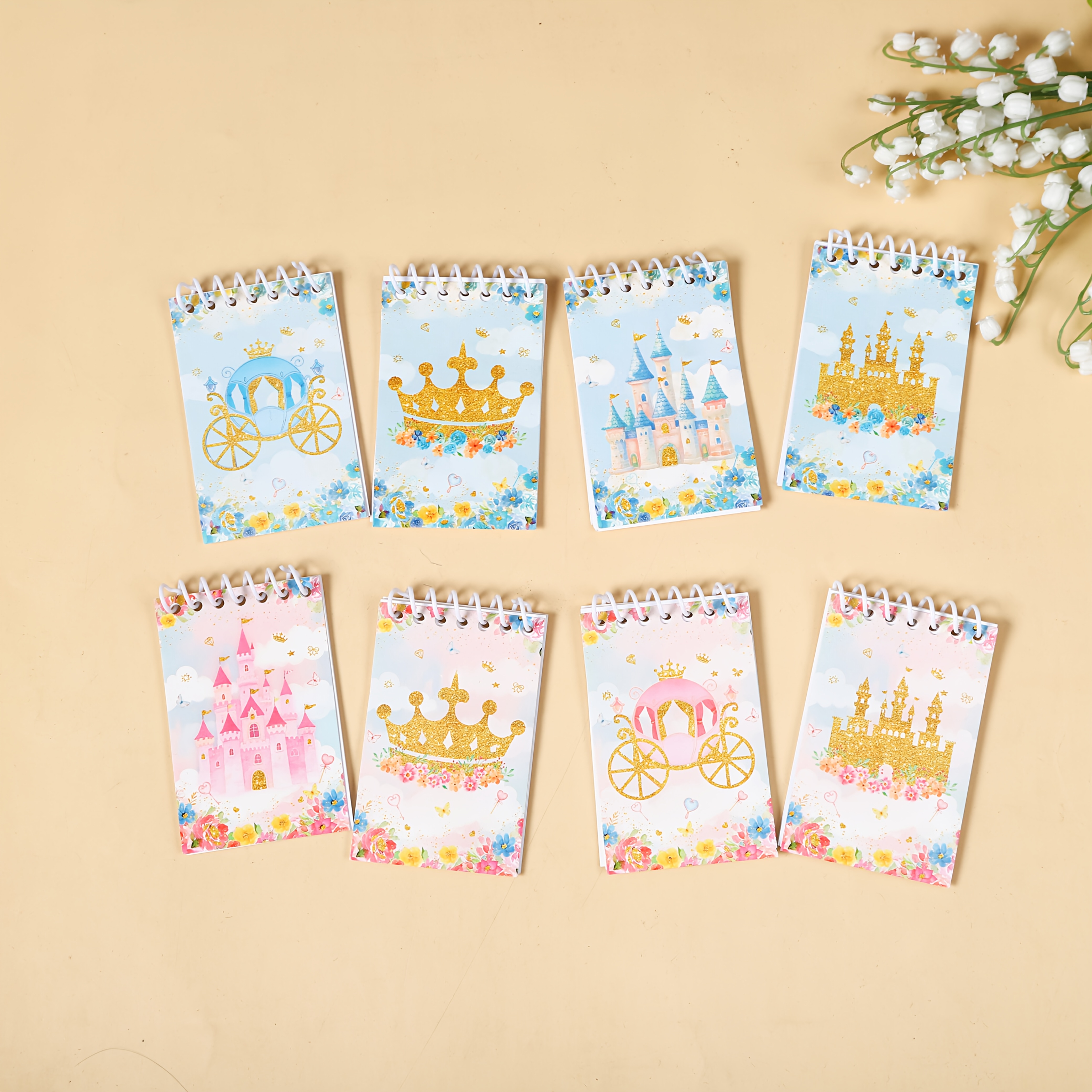 TEMU Lot de 8 mini-cahiers à spirale de de , -notes de poche couronne de princesse et , mémo à floraux magiques pour cadeaux de fête, remplissage de