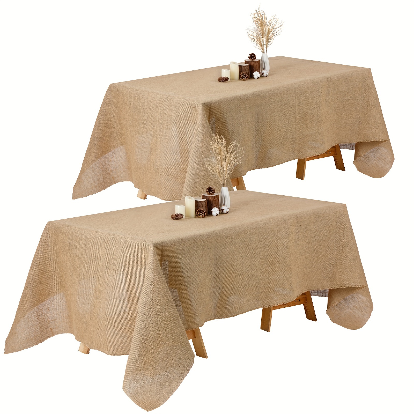 

2-pack Patelai Rustic Farmhouse Burlap Tablecloths - Rectangle Polyester Jute Taupe Table Covers, Waterproof And Sturdy For Holiday Parties, Home Kitchen, And Indoor Dining, 63 X 108 Inch