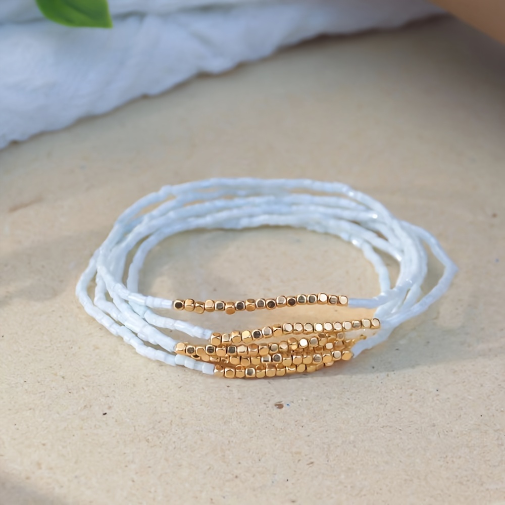 Image of 6pcs Set Of Bohemian Layered Bead Bracelet Collection, Colorful Bead Holiday-style Wrist Additions, Small Gift