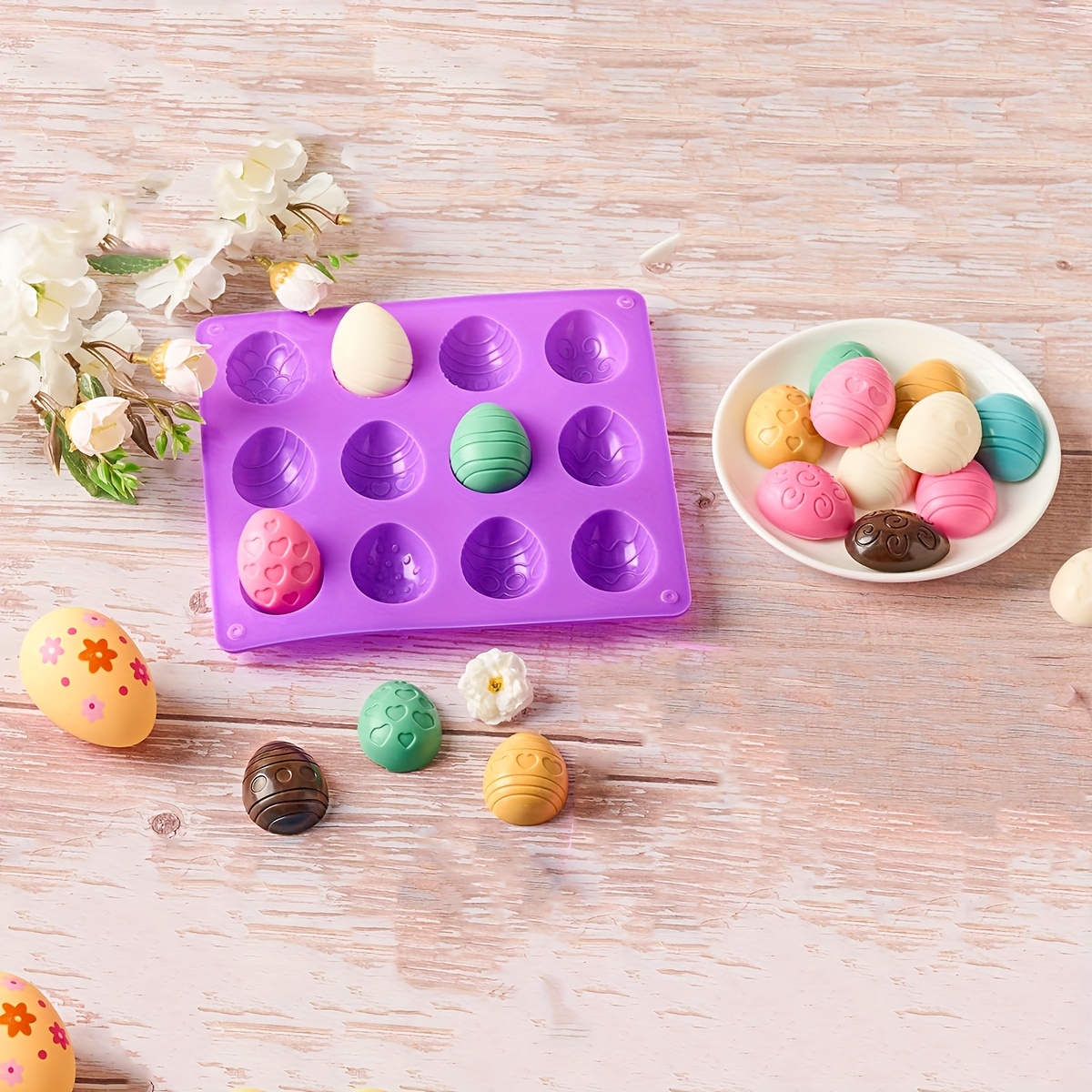 1pc Silicone Molds, 12 Shaped Chocolate Mold, Egg Mold Silicone Baking Mold For Diy Cake Decoration,candy, Pastry, Muffin, Bread, Ice Cube, Soap