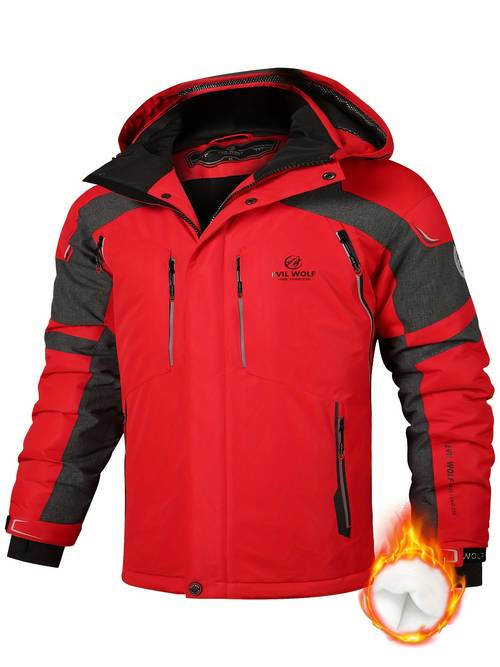 autumn winter mens color block thickened ski jacket with detachable hood warm workwear jacket outdoor mountaineering thickened cold proof windbreaker