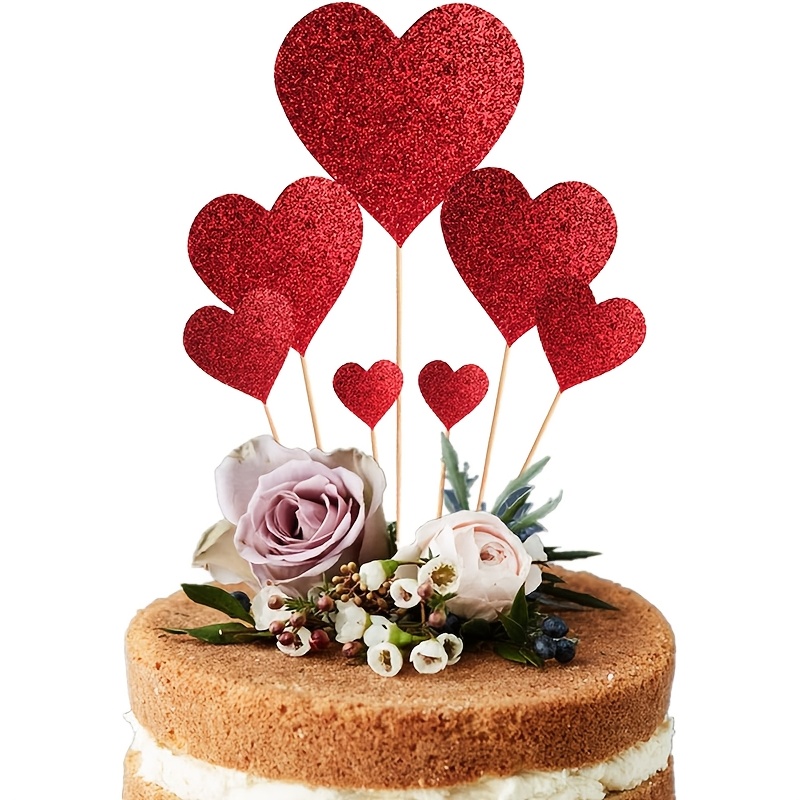7-pack Heart-shaped Valentine's Day Cake Decorations